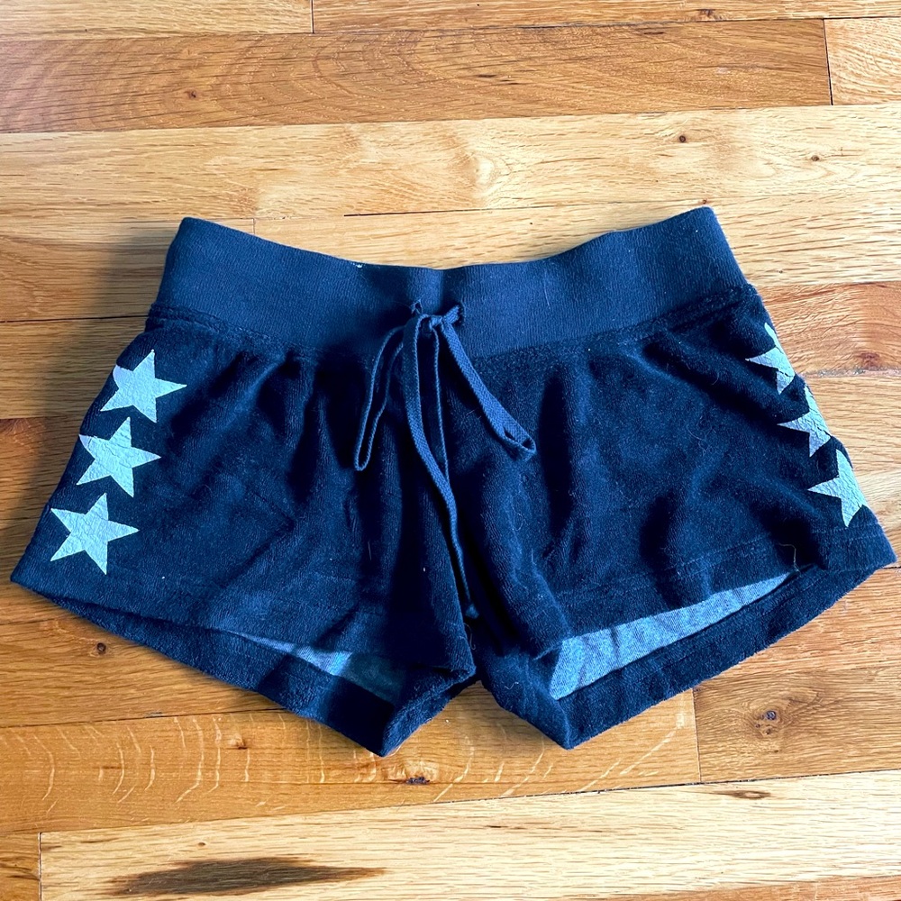 Hard Tail Forever Girls Size Small Low Rise Terry Short in Navy Blue with Stars